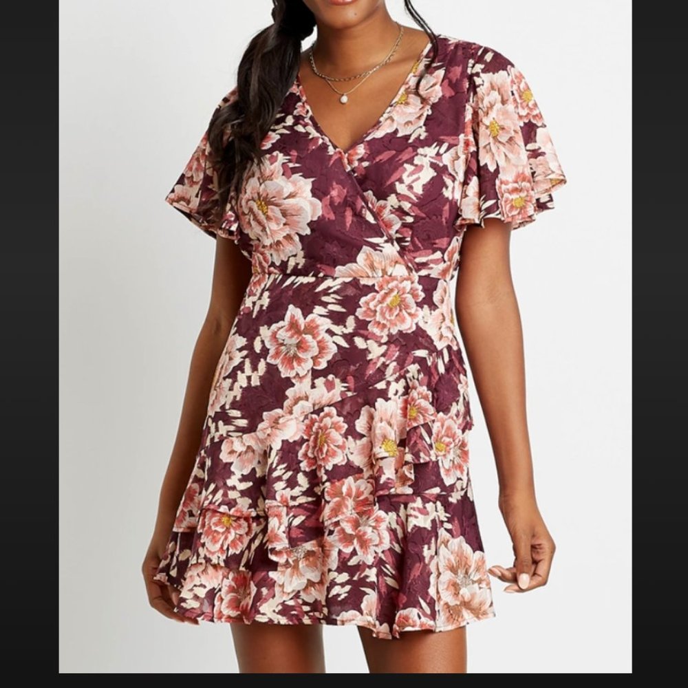 Maurice's Chance & Destiny Wine Floral Wrap Dress